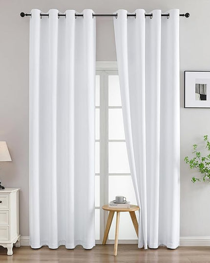 Simplebrand Pure White Curtains for Bedroom Living Room 96 Inches Long 2 Panels Set, Light Filtering Thermal Insulated Curtains & Drapes, Solid Grommet Noise Reducing Window Treatment, W50 x L96 Inch