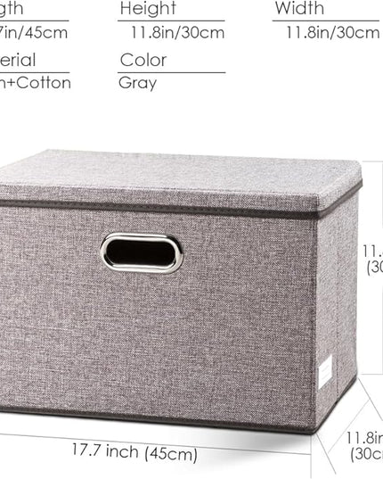 PRANDOM Large Foldable Storage Bin with Lid [1-Pack] Linen Fabric Decorative Storage Box Organizer Containers Basket Cube with Handles Divider for Bedroom Closet Office Living Room (17.7x11.8x11.8)