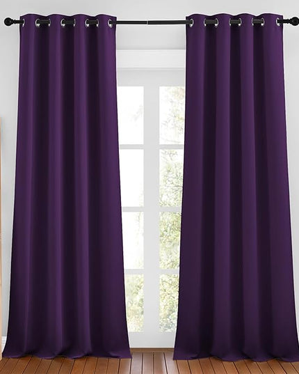 NICETOWN Royal Purple Room Darkening 102 inch Curtains, Grommet Thermal Curtains Weighted Window Treatments for Living Room/Farmhouse, W46 x L102, 2 Panels