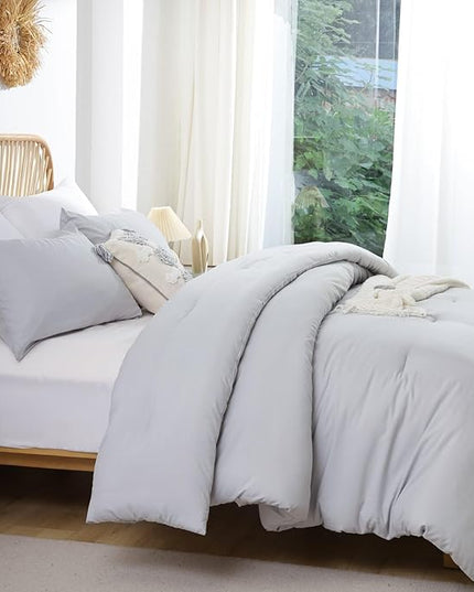 ROSGONIA Comforter Full Size for Girls Boys Teens Light Grey, 3pcs(1 Boho Grey Comforter & 2 Pillowcases) Lightweight Soft Dorm Bedding for All Season