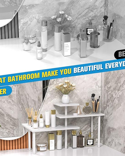 JayRex Bathroom Organizer Countertop Corner Shelf, 3 Tier Moveable Organizer for Make Up, Dresser Table, Desktop (White)