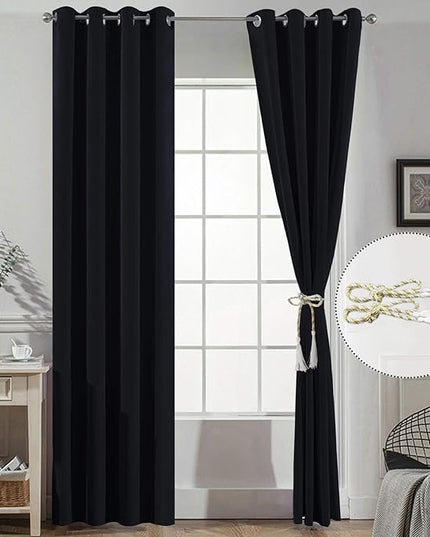 Yakamok Thermal Insulated Blackout Curtains Solid Grommet Window Drapery Bedroom/Living Room, Black,W52 x L96, 2 Panels