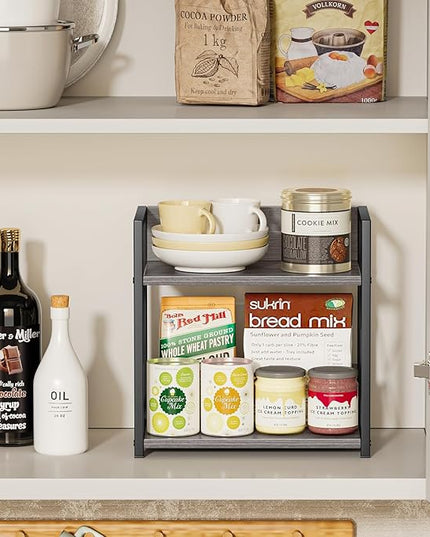 Giikin Countertop Shelf Organizer, 2 Tier Coffee Organizer for Desktop, Grey Counter Shelf Spice Rack for Kitchen (Grey, M)