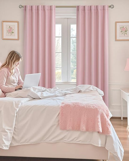 BGment Rod Pocket and Back Tab Curtains for Bedroom - Thermal Insulated Room Darkening Curtains for Living Room, 2 Window Curtain Panels (42 x 84 Inch, Baby Pink)