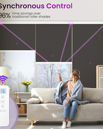 Astomi Motorized Roller Shades for Windows, Blackout Smart Blinds for Indoor, Effortless Remote & Voice Control, Compatible with Alexa, Google Home, Custom Size，Vinyl-Charcoal Gray
