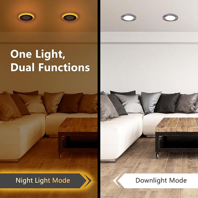 CycevSun Brushed Nickel Recessed Lighting 4 Inch with Night Light 16 Pack, Canless Ultra Thin Wafer Downlight Outdoor Exterior Soffit, Dimmable & 5CCT Selectable, 9W, ETL & Energy Star