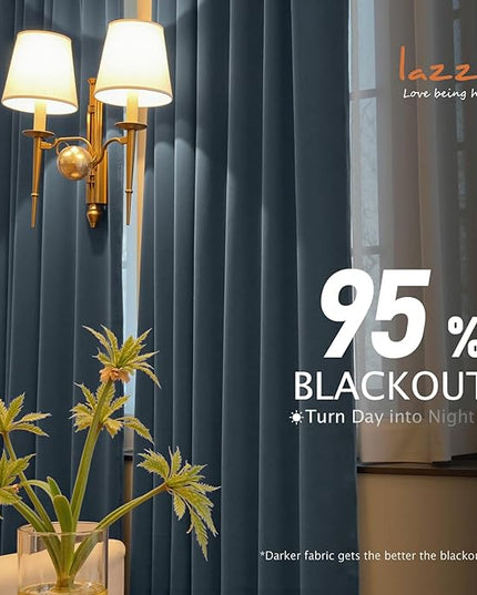 Lazzzy Blackout Velvet Curtains Blue Thermal Insulated Curtains 84 Inch Long for Bedroom Living Room Drapes Window Treatments Grommet Set of 2 Panels Dark Slate