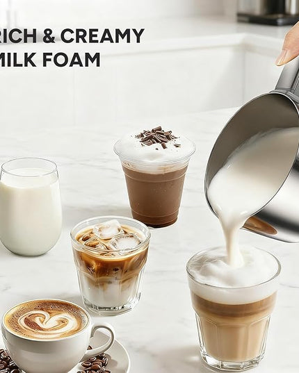 6-in-1 Electric Milk Frother and Steamer with Detachable Cups, Automatic Cold and Warm Foam Maker for Lattes/Cappuccinos/Hot Chocolate, Dishwasher Safe Black
