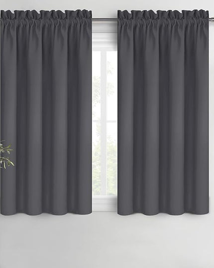DWCN Bedroom Curtains Blackout Drapery Panels 54 Inch Length 2 Panels Set, Three Pass Microfiber Thermal Insulated Energy Saving Rod Pocket Window Treatment Drapes (W52 x L54 Inch, Dark Grey)