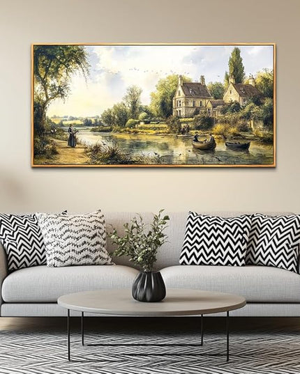 ERQINHUA Wall Art For Living Room Large Canvas Wall Decor For Bedroom Vintage Watercolour Painting Office Decoration Countryside Scenery Home Decor Wall Picture Ready To Hang 24x48 In Wood Framed