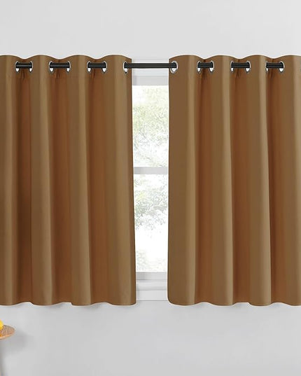 NICETOWN Kitchen Short Blackout Curtain and Drape - Thermal Insulated Solid Grommet Blackout Panel for Patio Bedroom Living Room (Single Panel, 52 inches by 45 inches, Gold Brown)