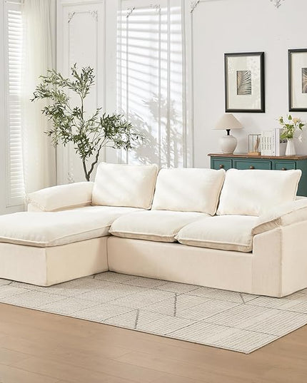 105.6”L Shape Modular Sectional Couch for Living Room, Modern Cloud Sectional 3 Seat Sofa with Oversized Chaise, Woven Texture Upholstery Boneless Couch (Beige, Left Facing Chaise)