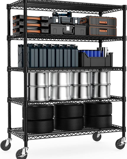 Garage Shelving 5 Tier Industrial Metal Shelving Units for Commercial, Basement, Pantry, Warehouse, School, Black Heavy Duty Easy Assembly 23.6" D x 53.2" W x 73.6" H