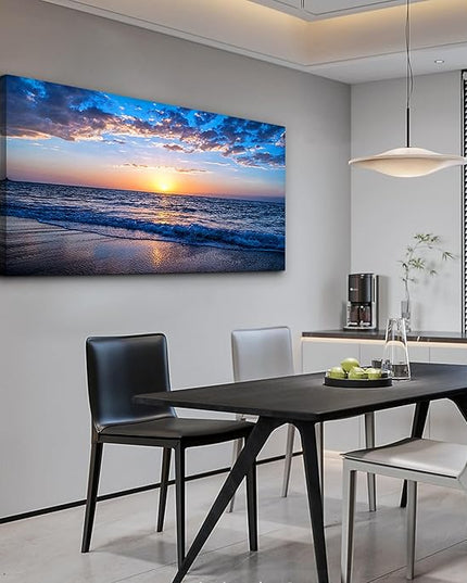 hyidecorart Wall Art Moon Sea blue Ocean Landscape Paintings Bedroom Canvas Art Print wall art for living room Paintings for Wall Decor and Home Decor (20 x 40inch x 1pcs)