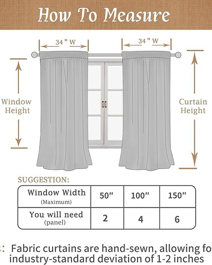 LAMIT Short Linen Blackout Curtains 48 Inch Length 2 Panels, 100% Blackout Linen Textured Thermal Curtains Back Tab and Rod Pocket Bedroom Panels with White Liner for Bathroom, 34 x 48 Inch, Stone