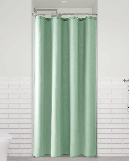 Naturoom Aqua Green 42 Inch Shower Curtain - Stall Narrow Half Linen Ultra Thick Fabric Shower Curtain Set with Hooks, Boho Farmhouse Rustic RV Camper Bath Curtains for Bathroom, 42x72