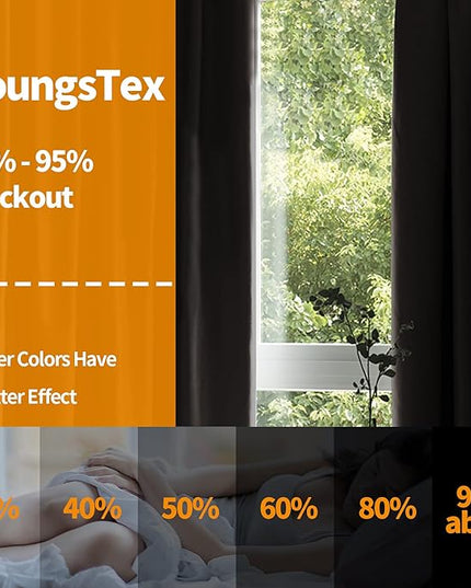 YoungsTex Blackout Curtains 63 Inches Length for Bedroom Window - Thermal Insulated with Grommet Room Darkening Drapes Blinds for Basement Office, Brown, 2 Panels, 34 x 63 Inch