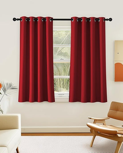 NICETOWN Room Darkening Short Curtain 54 inches Long for Living Room, Grommet Sound Reducing Thermal Insulated Curtains for Bedroom Nursery Window, 46W x 54L, 1 Piece, Burgundy Red