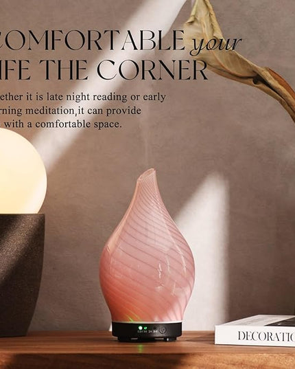 Porseme 150ml Essential Oil Diffuser Glass Color Changing Aroma Air Diffusers Aromatherapy Ultrasonic Cool Mist Humidifier 6 Running Hours Waterless Auto-Off for Sleeping Yoga Office Spa (Pure Pink)