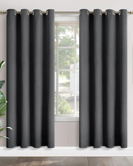 YoungsTex Blackout Curtains 80 Inches Length - Thermal Insulated with Grommet Room Darkening Window Drapes for Living Room Bedroom, 2 Panels, 52 x 80 Inch, Dark Grey