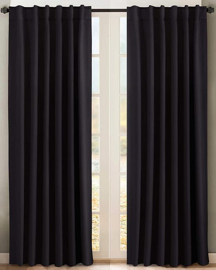 H.VERSAILTEX Blackout Curtains Thermal Insulated Window Treatment Panels Room Darkening Blackout Drapes for Living Room Back Tab/Rod Pocket Bedroom Draperies, 52 x 84 Inch, Black, 2 Panels