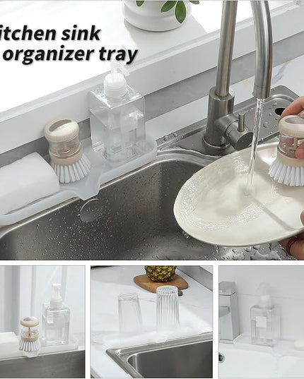 Silicone Bathroom Soap Dishes with Drain Spout-Bathroom and Kitchen Sink Organizer,Sponge Holder,Dish Soap Tray,Perfect for Dispenser,Scrubber,Bottle,Cup on Sink or Counter-Translucent 12"×4"