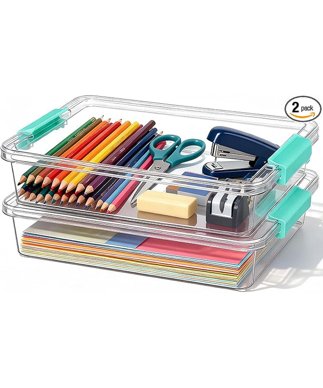 6 Qt Clear Plastic Storage Bins Containers with Lids, Arts Crafts Organizers and Storage, Stackable Containers for A4 Paper File Scrapbook Documents for Home Office and School Supplies 2 Pack
