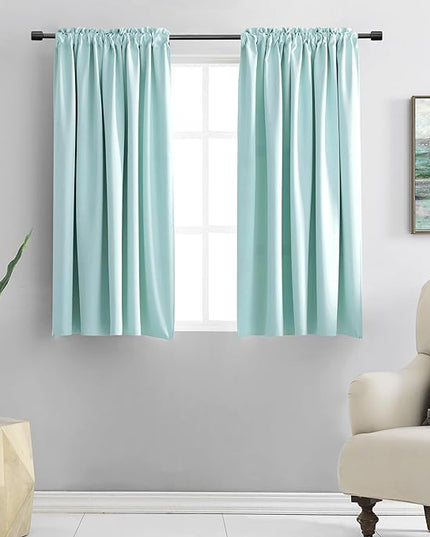 DONREN 48 Inch Curtains for Boy's Room - Room Darkening Thermal Insulated Window Drapes with Rod Pocket for Short Windows (2 Panels,52 x 48 Inch,Aqua)