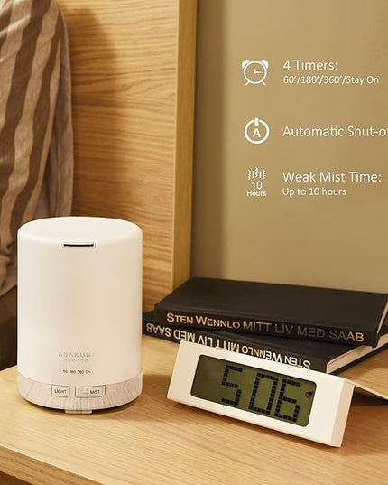 ASAKUKI 300ML Essential Oil Diffuser, Quiet 5-in-1 Premium Humidifier, Home Fragrance Aroma Diffuser with 7 LED Color Changing Light and Auto-Off Switch -White