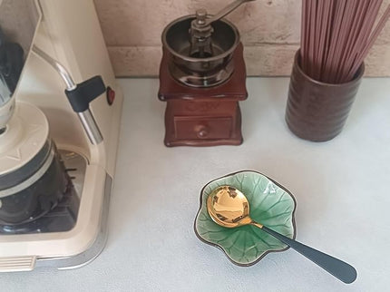 Coffee Spoon Rest for Coffee Bar Accessories, Small Spoon Rest for Coffee Station, Flower Ceramic Tea Spoon Holder for Teaspoon Rest for Tea Spoon, 1 PC (Cracks Deco, Emerald)