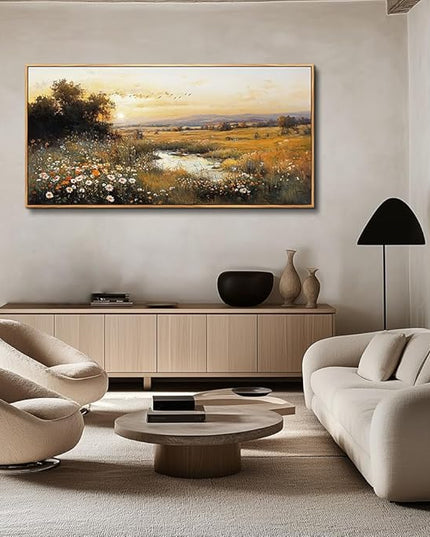 Wood Farmed Large Wall Decor For Living Room Canvas Wall Art For Office Modern Wall Decorations For Bedroom Prairie Puddle Landscape Painting Farmhouse Pictures Artwork Room Home Decor 24x48 In