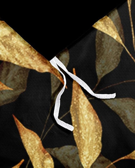 Trendy Flower Duvet Cover Set Queen Size for Gilrs and Boys Gold Leaves Sequin Bedding Comforter Cover Black Bed Set