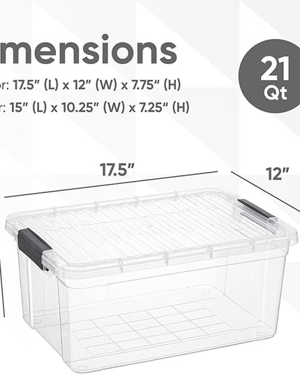 Superio Clear Storage Bins with Lids, 16 Quart BPA Free Plastic Containers, Transparent Boxes for Organizing, Stackable Crates, Organizer Totes for Home, Office, School, and Dorm