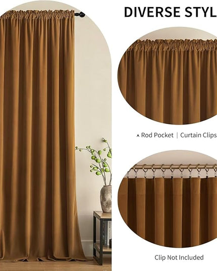 Joydeco Camel Brown Velvet Curtains 120 inch Length 2 Panels, Luxury Blackout Rod Pocket Thermal Insulated Window Curtains, Super Soft Room Darkening Drapes for Living Room Bedroom,W52 x L120 inches