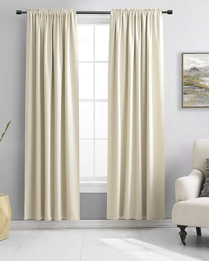 DONREN 2 Panels 84 inch Length Cream Beige Blackout Curtain Panels for Bedroom - Rod Pocket Room Darkening Thermal Insulated Curtains for Living Room (42 x 84 Inches Long)