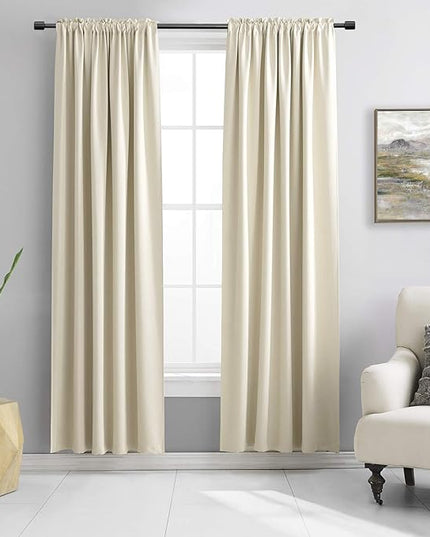 DONREN Beige Room Darkening Curtains for Bedroom - 52 x 90 Inch Length Thermal Insulated Rod Pocket Curtains,1 Pair