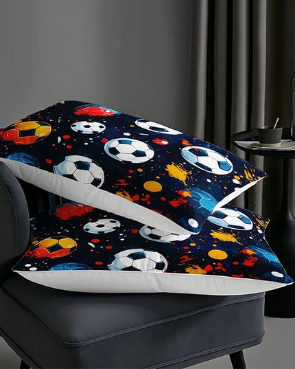 AILONEN Soccer Print Comforter Set Queen Size,Football Sport Cartoon Print Bedding Sets for Bedroom Decor,Colorful Balls Duvet Set for Kids,3-Piece, 1 Quilt and 2 Pillowcases,Soft Microfiber