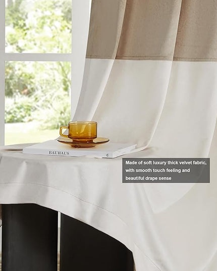 BULBUL Champagne Cream Ivory Color Block Window Curtains Panels 120 inches Long Velvet Farmhouse Drapes for Bedroom Living Room Darkening Treatment with Grommet Set of 2