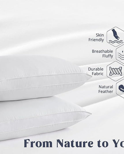 puredown® Goose Feather Down Sleeping Pillows Soft Bed Pillows for Sleeping with 100% Cotton Shell Set of 2 King Size