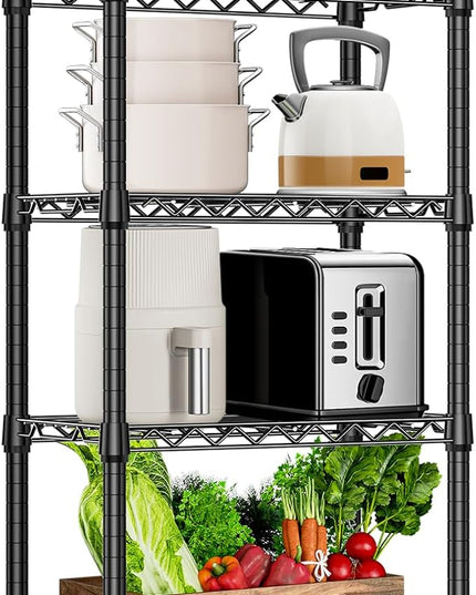 1000 lbs 4 Tier Shelf Metal Storage Shelves Wire Rack Closet Organizers with PP Board for Garage Kitchen Bathroom Laundry Black 11.8" D x 21.7" W x 39.5" H