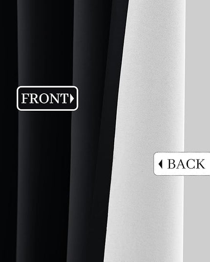 Yakamok 100% Blackout Curtains Black Room Darkening Thermal Insulated Window Curtain with 2 Thick Layers-Set of 2 Panels Grommet Top Drapes for Bedroom Living Room 52 Inches by 63 Inches Length