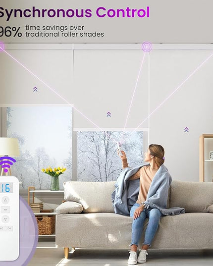 Astomi Motorized Smart Blinds for Windows, Automatic Roller Blackout Shades with Remote Control Compatible with Alexa Google Assistant Customized, Vinyl-Pure White