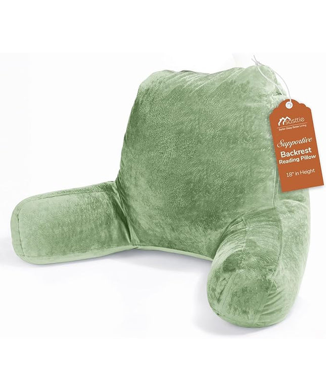 Sasttie Reading Pillow for Sitting in Bed Adult, Back Pillow for Bed Sitting Up, Backrest Back Support Chair Pillow, College Dorm Essentials for Girls and Boys, Sage Green Standard