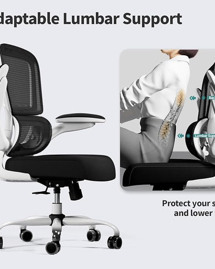 TRALT Office Chair - Ergonomic Desk Chair with Adjustable Lumbar Support, Mesh Computer Chair, Executive Chairs for Home Office Comfortable Lumbar Support (White+Black)