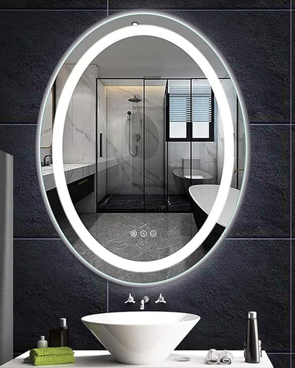 Large Oval Bathroom Mirror with Lights LED Lighted Bathroom Vanity Mirror 32 x 24 Inch Wall Mounted Vanity Mirror with 3 Color Lights Anti-Fog Waterproof & Smart Plug-in Mirror for Wall