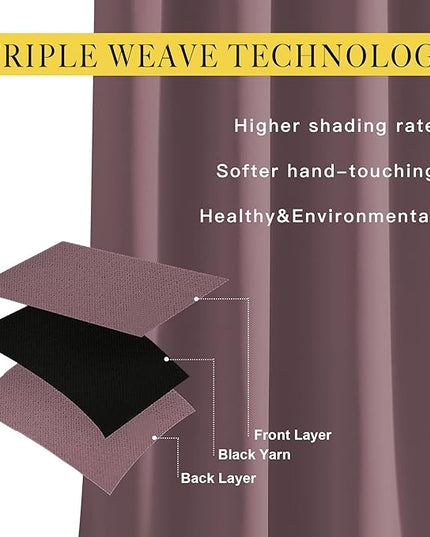 NICETOWN Blackout Curtains 90 inch Length - Triple Weave Energy Saving Sound Reducing Thermal Insulated Solid Grommet Blackout Drapes for Bedroom/Living Room (1 Pair, W46 x L90, Dry Rose)