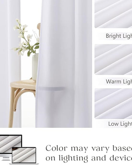 Pinch Pleated White Linen Curtains 54 inch Length Light Filtering Small Window Panels - Non See Through Curtain for Kitchen with Hooks and Back Tab Bay Windows Drapes 4-1/2 FT