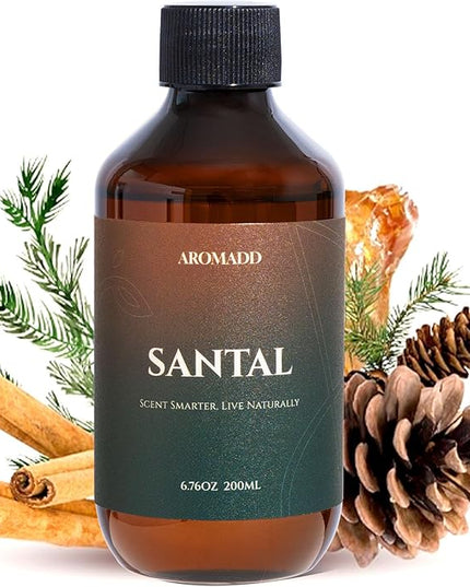 Aromadd Santal Diffuser Oil Inspired by Luxury Hotel Scent, Essential Oils for Waterless Diffuser, Warm Sandalwood & Amber Aroma, Long-Lasting & Natural Home Fragrance - 6.76 fl oz (200 mL)