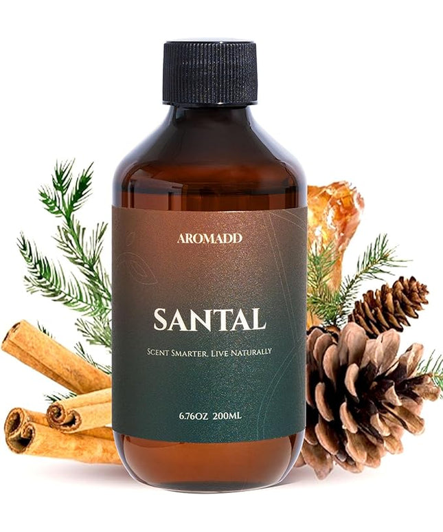 Aromadd Santal Diffuser Oil Inspired by Luxury Hotel Scent, Essential Oils for Waterless Diffuser, Warm Sandalwood & Amber Aroma, Long-Lasting & Natural Home Fragrance - 6.76 fl oz (200 mL)