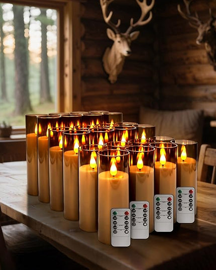 Halloween Decoration Flickering Flameless Candles Battery Operated Timer Led Pillar Candles with Realistic Moving Wick Candles for Home Decor 24 Pack (D2.2 xH 5" 6" 7")(Grey)